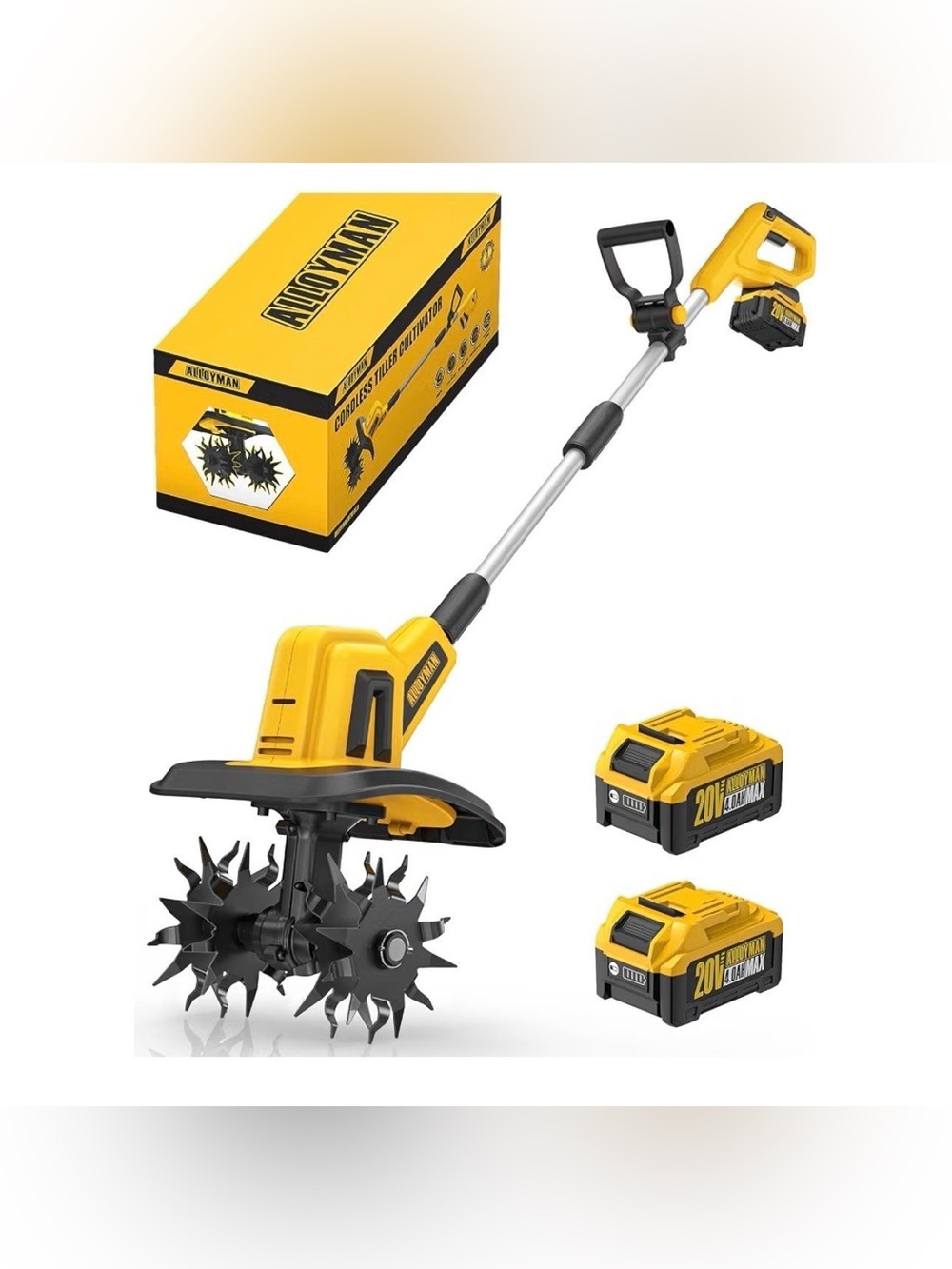 Alloyman 20V Cordless Tiller Cultivator, 360RPM Electric Garden Tiller
